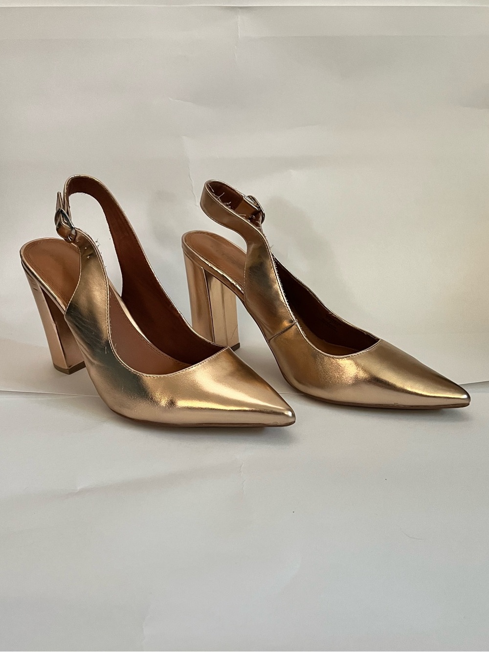 ASOS Metallic Gold Pointed Slingback Block Heels